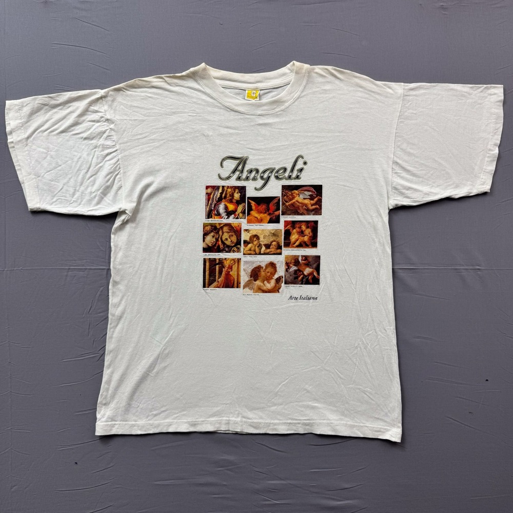 Vintage Angeli Arte Italiana Cherub Graphic T-Shirt White XXL Renaissance‎ Art